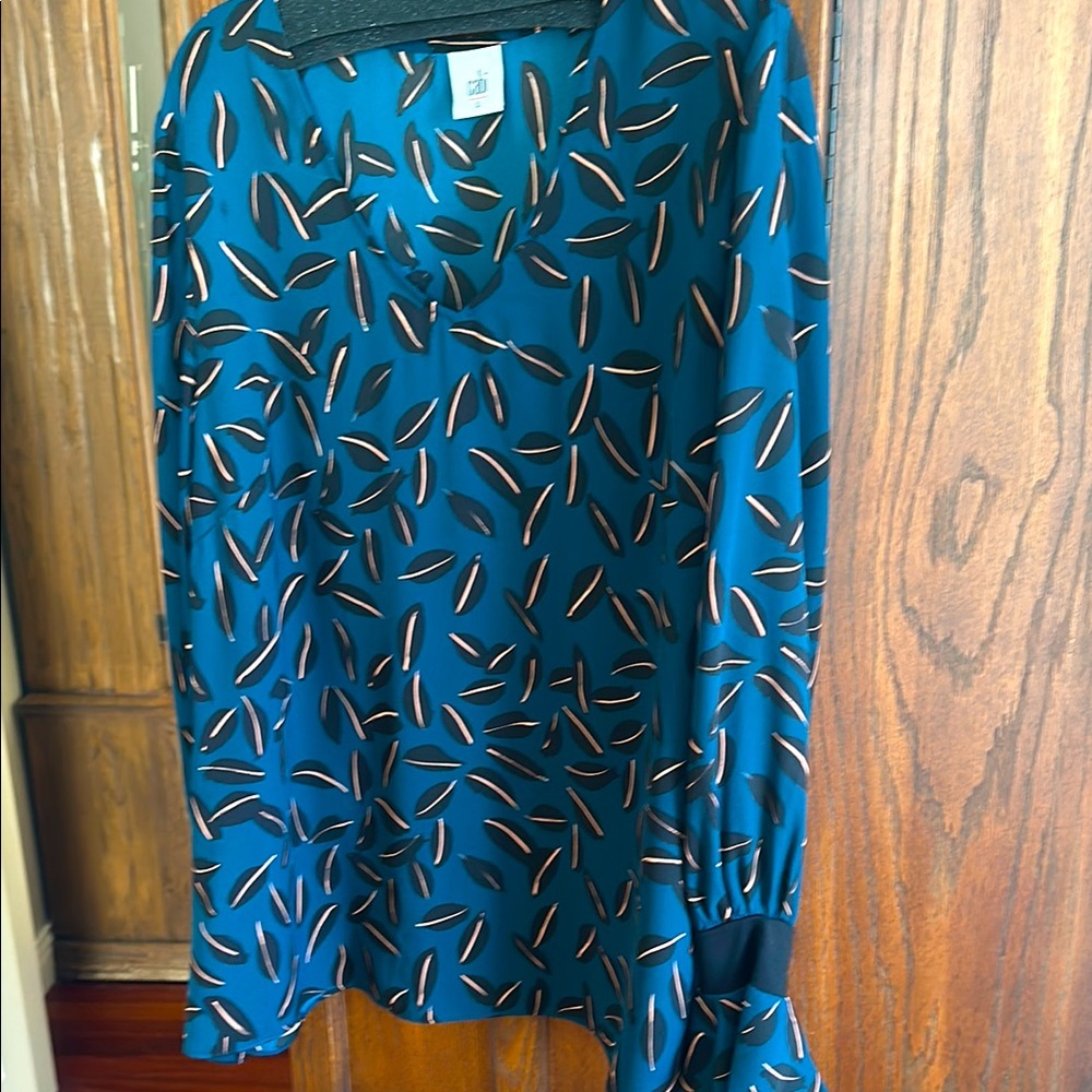 Cabi Teal Leaf Print Blouse